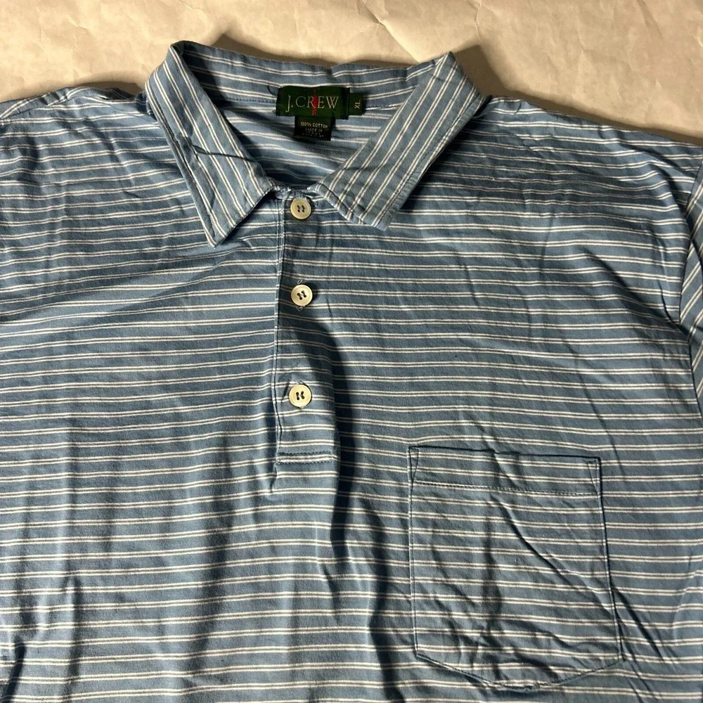 J.Crew Golf Polo Shirt‎ Men XL Blue Stripe Short Sleeve Vintage Oarsman